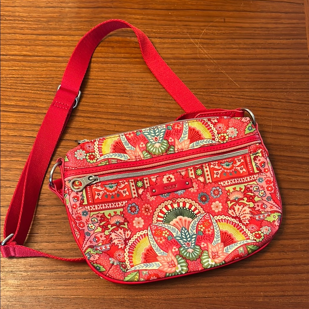 Vibrant Red Floral Crossbody Bag